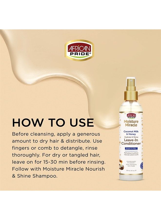 Moisture Miracle Coconut Milk & Honey Leave-In Conditioner - Refreshes & Softens Natural Coils & Curls, Hydrates & Shines Hair, 8 oz