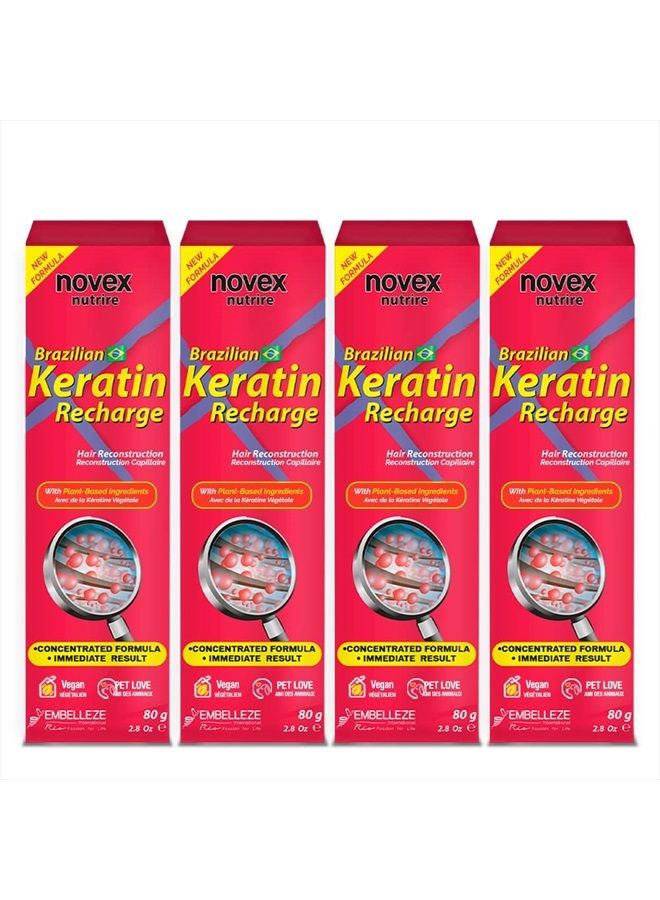 Brazilian Keratin Recharge Tube Leave In Conditioner - Reconstructive Keratin - keratin conditioner for Frizz control & Damage Repair - keratin hair treatment (Pack of 4)