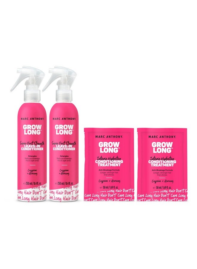 Grow Long Hair Treatment Bundle 2 Leave In Conditioner Sprays & 2 Travel Hair Mask Antifrizz Antibreakage & Nourishing Formula For Split Ends & Hair Growth For Dry & Damaged Hair