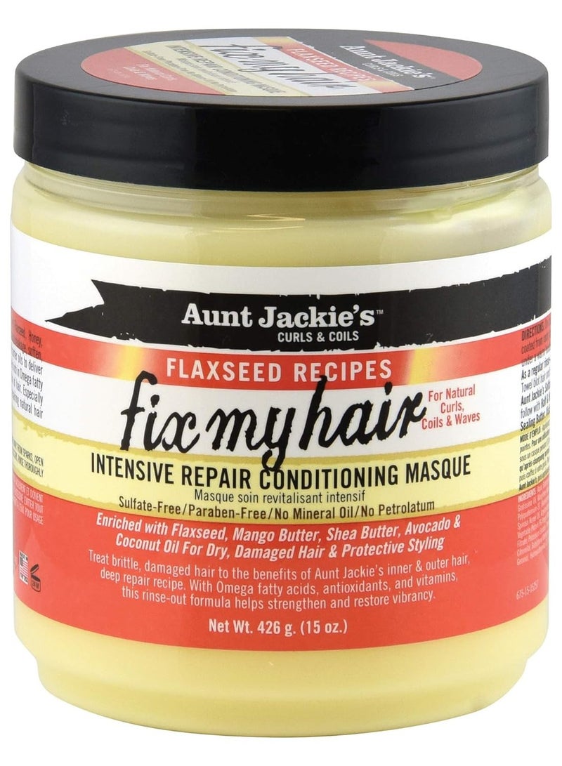 Aunt Jackie's flaxseed recipes fix my hair intensive repair conditioning masque helps prevent and repair damaged hair 15 ounce jar