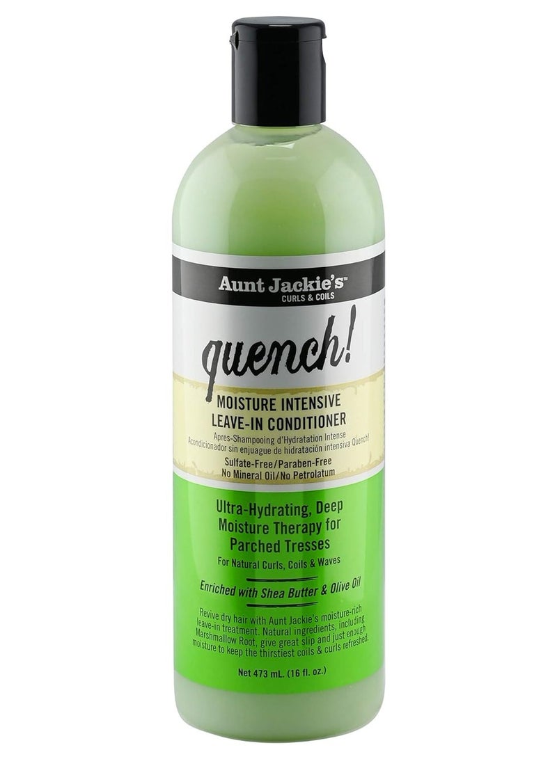 Aunt Jackie's curls and coils quench moisture intensive leave in hair conditioner for natural curls coils and waves enriched with shea butter 16 oz