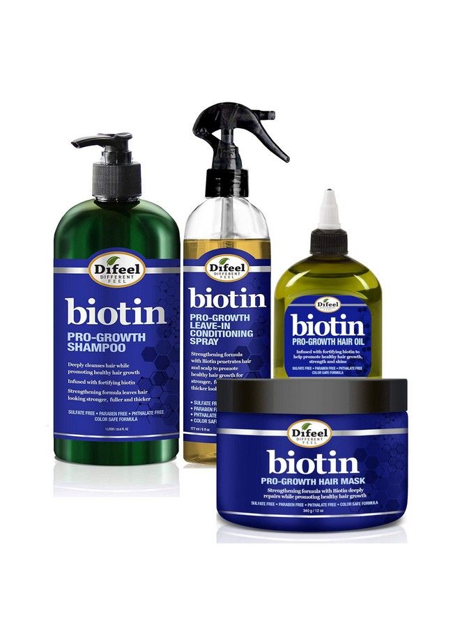 Progrowth Biotin Shampoo 4Pc Set Includes Biotin Shampoo 33.8 Oz Leavein Conditioning Spray 6Oz Hair Mask 12 Oz And Biotin Hair Oil 7.78Oz