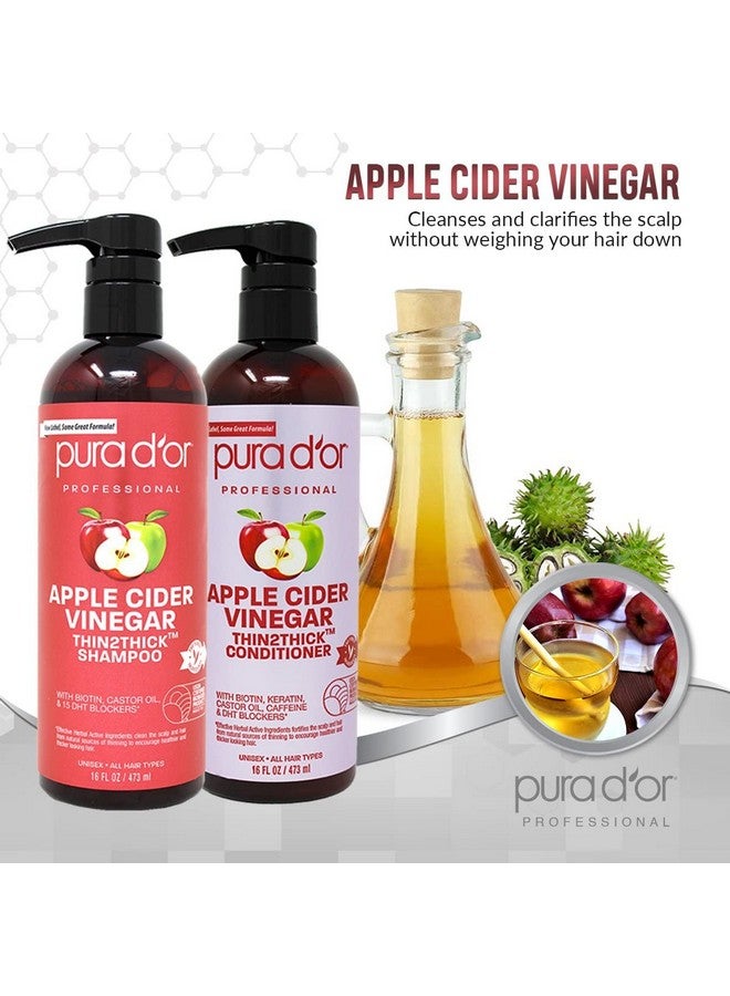 Apple Cider Vinegar Thin2Thick Set (16Oz X 2) Acv Shampoo & Conditioner Clarifying Detox Biotin Keratin Caffeine Castor Oil Aloe All Hair Types Men & Women (Packaging May Vary)