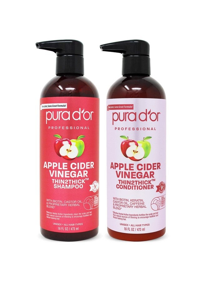 Apple Cider Vinegar Thin2Thick Set (16Oz X 2) Acv Shampoo & Conditioner Clarifying Detox Biotin Keratin Caffeine Castor Oil Aloe All Hair Types Men & Women (Packaging May Vary)