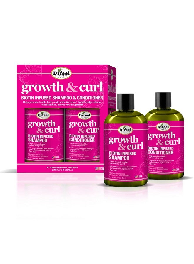 Growth And Curl Biotin Shampoo 12Oz & Conditioner 12Oz 2Pc Gift Box Curly Hair Shampoo & Curly Hair Conditioner Boxed Gift Set