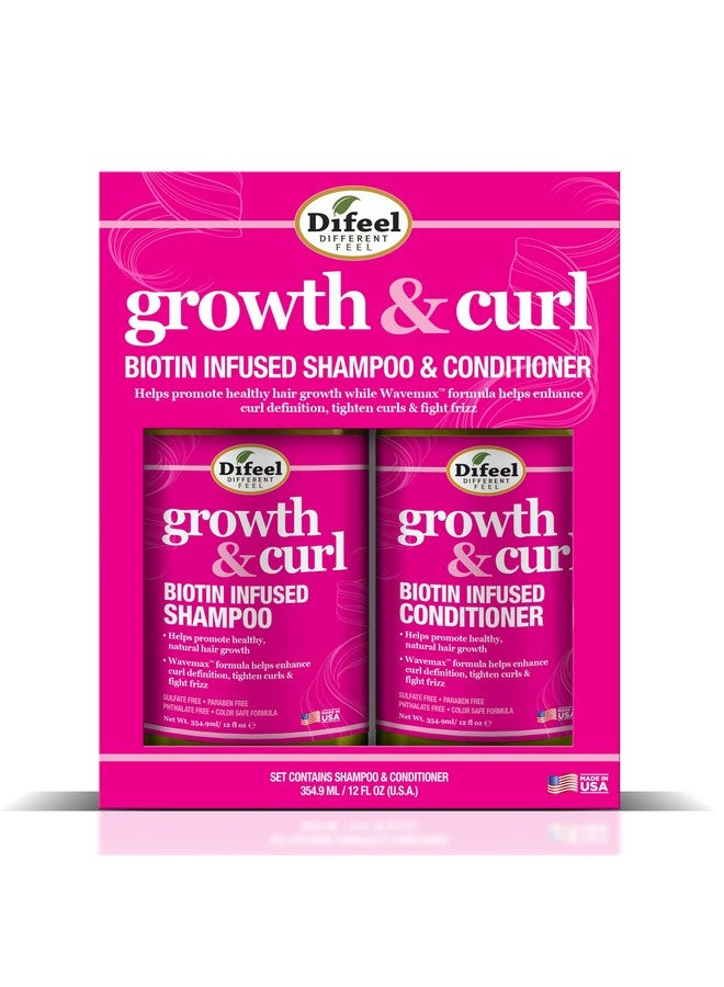 Growth And Curl Biotin Shampoo 12Oz & Conditioner 12Oz 2Pc Gift Box Curly Hair Shampoo & Curly Hair Conditioner Boxed Gift Set