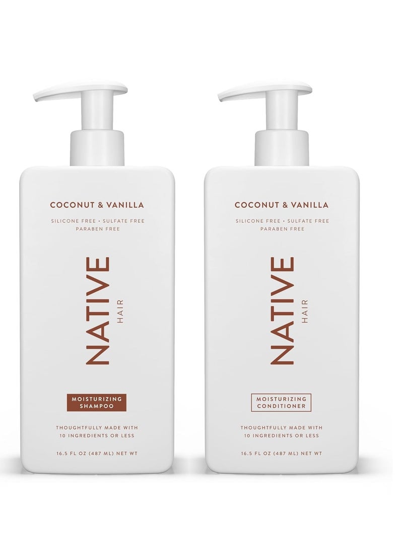 Native Shampoo and Conditioner Set | Sulfate Free, Paraben Free, Dye Free, with Naturally Derived Clean Ingredients| 16.5 oz (Coconut & Vanilla, Moisturizing), 2, 1.3 ounces