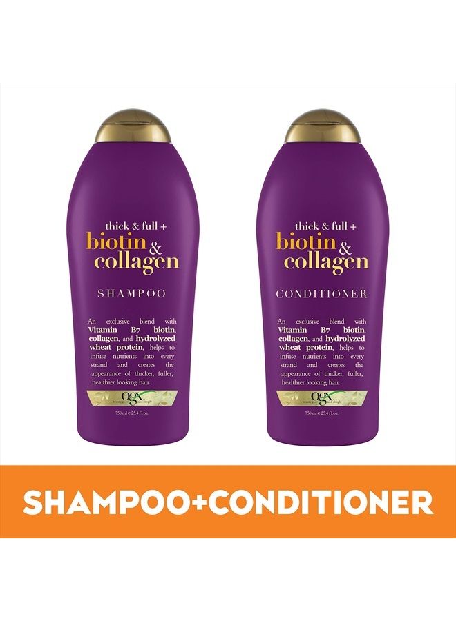 Thick & Full + Biotin & Collagen Extra Strength Volumizing Shampoo + Conditioner with Vitamin B7 & Hydrolyzed Wheat Protein for Fine Hair, 25.4 oz Pack of 2