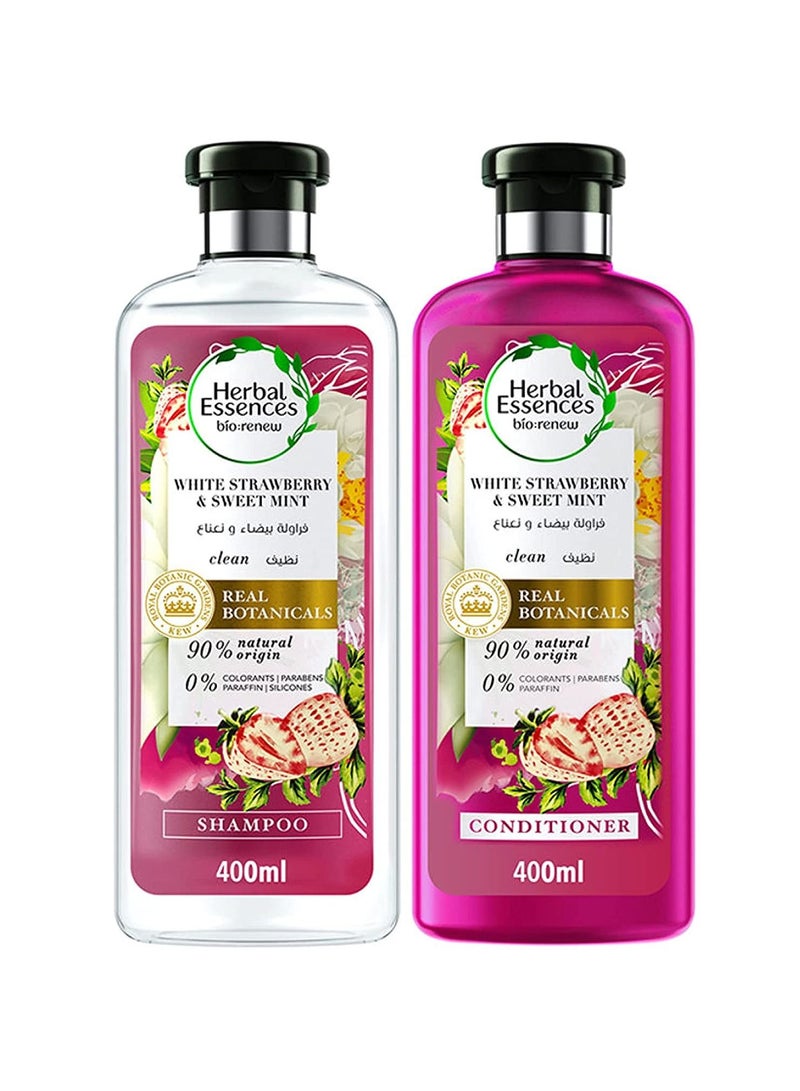 Renew Natural Shampoo and Conditioner with White Strawberry and Sweet Mint for Hair Volume 400ml pack of 2