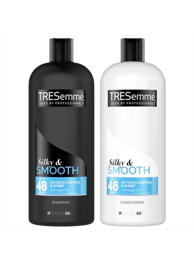 TRESemme Shampoo and Conditioner Set, Silky & Smooth, Argan Oil with Vitamin E, Anti Frizz Hair Products, 28 Fl Oz each