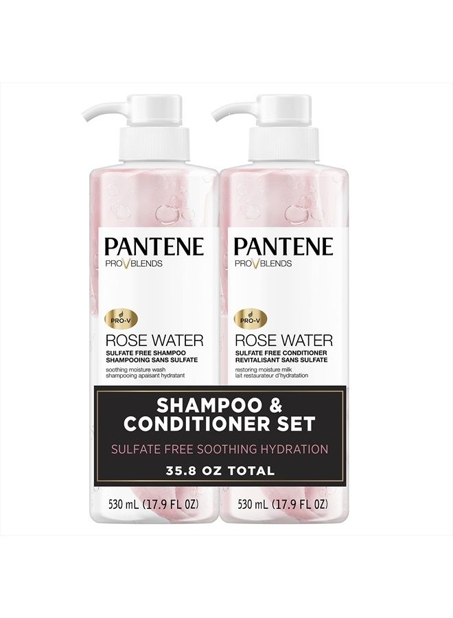 Sulfate Free Shampoo and Conditioner Set, Rose Water, Soothing and Moisturizing, Nutrient Infused with Vitamin B5, for all Hair Types, Safe for Color Treated Hair,Pro-V Blends, 17.9 oz,2-Count