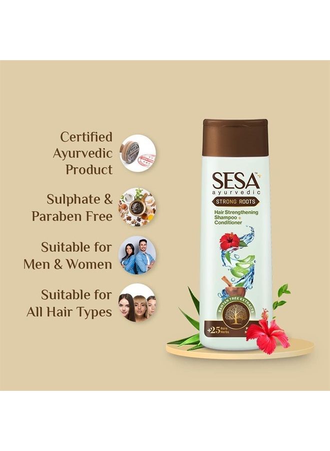 Sesa Ayurvedic Strong Roots Hair Strengthing Shampoo + Conditioner for Hair Fall Control and Hair Growth All Hair Types Paraben Free & Sulphate Free 200 ml (Pack of 1) Strong Roots Shampoo+Condit