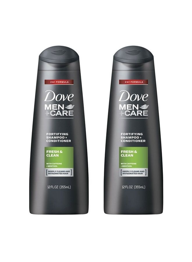 Men+Care 2 in 1 Shampoo and Conditioner Fresh and Clean,12 Fl Oz (Pack of 2)