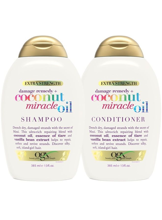 Extra Strength Damage Remedy + Coconut Miracle Oil Shampoo & Conditioner Set, 13 Fl. Oz. (Pack of 2)