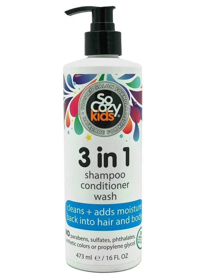 SoCozy 3in1 Shampoo + Conditioner + Body Wash For Kids Hair Cleans and Adds Moisture Back, Kiwi, 16 Fl Oz