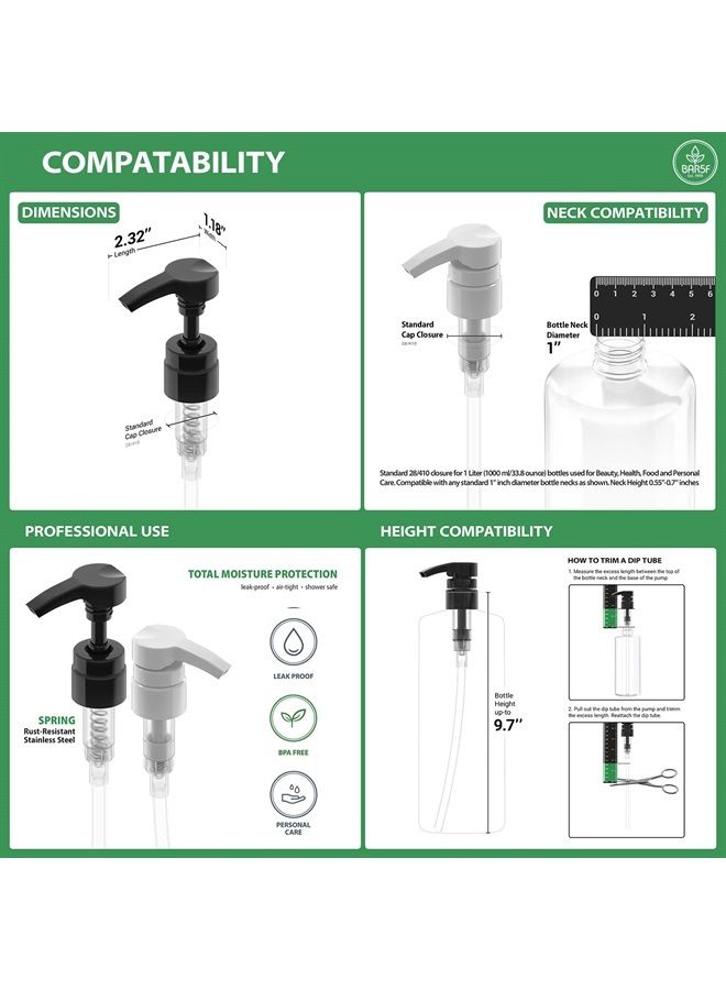 Universal Pumps for Shampoo, Conditioner, Gel, Body Wash, etc, for 1 Liter/33.8 Ounce/1000ml Bottles, Set of 2, Black & White,2 Count (Pack of 1)