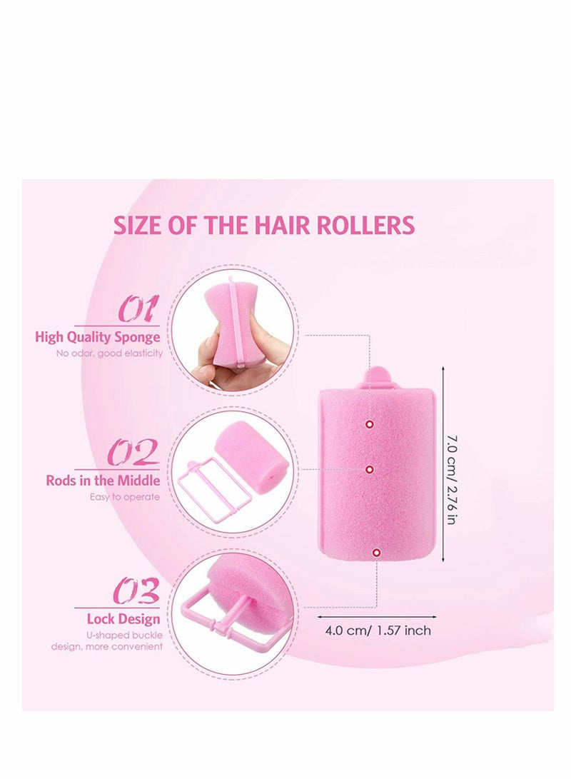 48 Pieces Foam Sponge Hair Rollers, Soft Sleeping Curler Flexible Styling Curler, Large Size Hairdressing Curlers for Women and Kids(1.57 inch/ 4.0 cm, Pink Dark Pink)