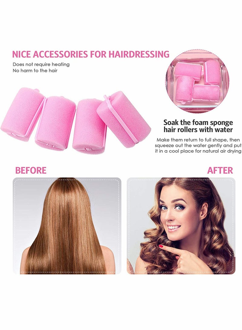 48 Pieces Foam Sponge Hair Rollers, Soft Sleeping Curler Flexible Styling Curler, Large Size Hairdressing Curlers for Women and Kids(1.57 inch/ 4.0 cm, Pink Dark Pink)