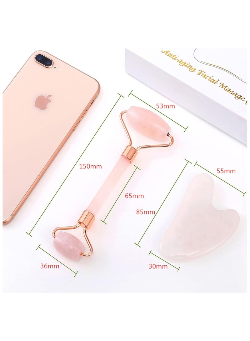 Jade Roller Natural Rose Set Facial Body Massager Roller Jade Stone Massage Set Face Massage Tools