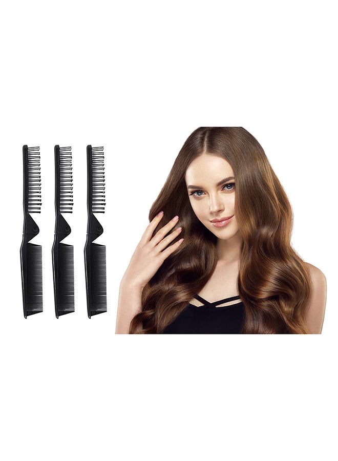 Portable Folding Double Headed Anti-Static Hair Comb Black