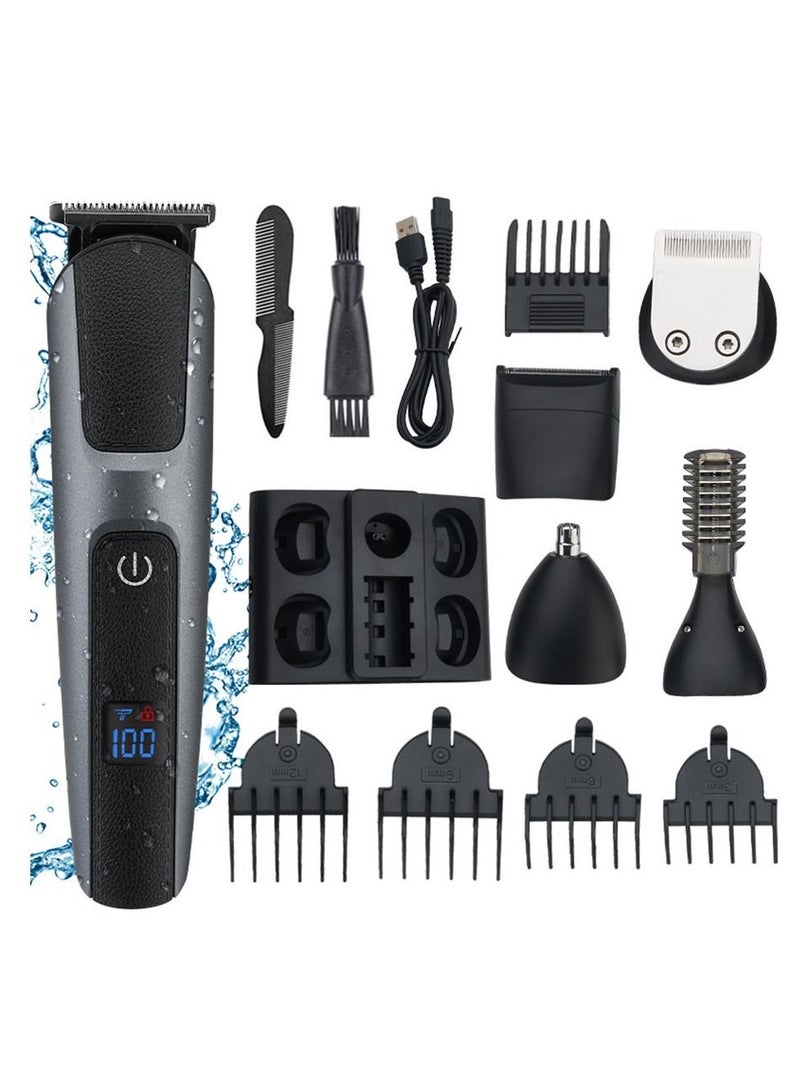 Rechargeable Multifunctional Electric Beard Trimmer for Men Professional, Hair Trimmer Beard Clippers Mustache Trimmer Body Nose Ear Face Trimmer Grooming Kit for Men