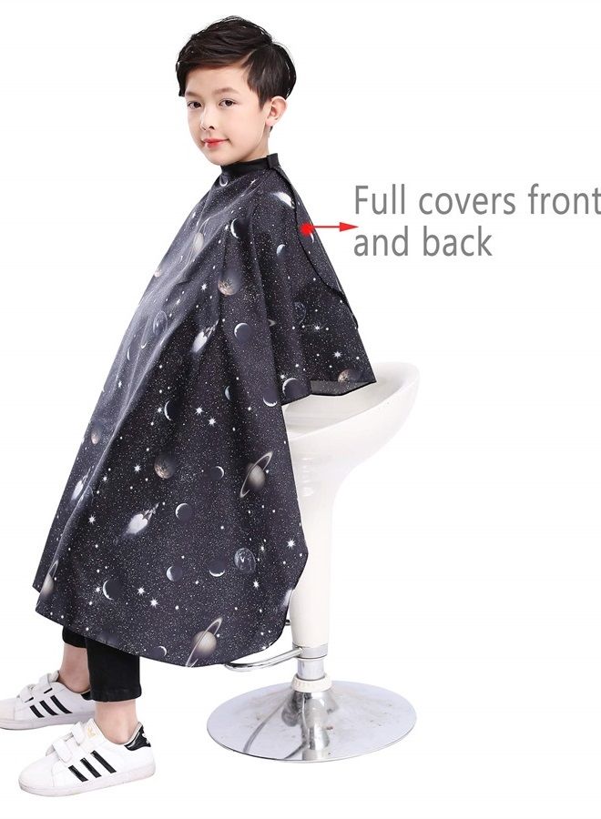 Kids Haircut Barber Cape Cover for Hair Cutting,Styling and Shampoo, for Boys - Black Space Printing