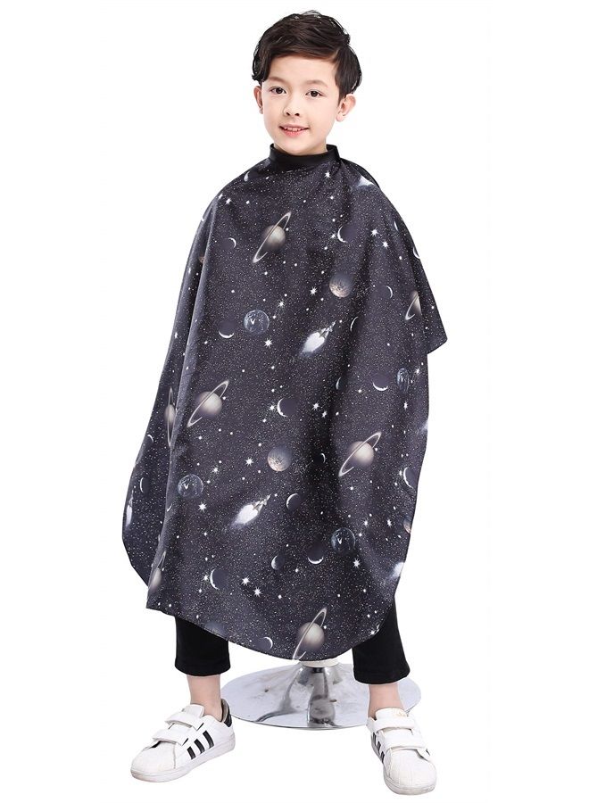 Kids Haircut Barber Cape Cover for Hair Cutting,Styling and Shampoo, for Boys - Black Space Printing