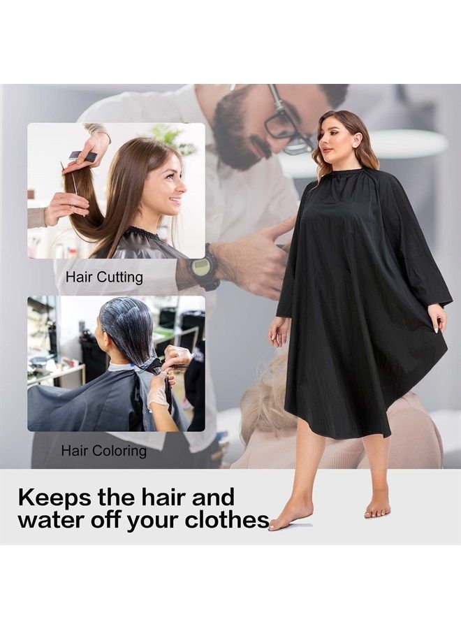 Professional Salon Client Hair Cutting Cape Gown, Barber Haircut Cape with Sleeves - Black