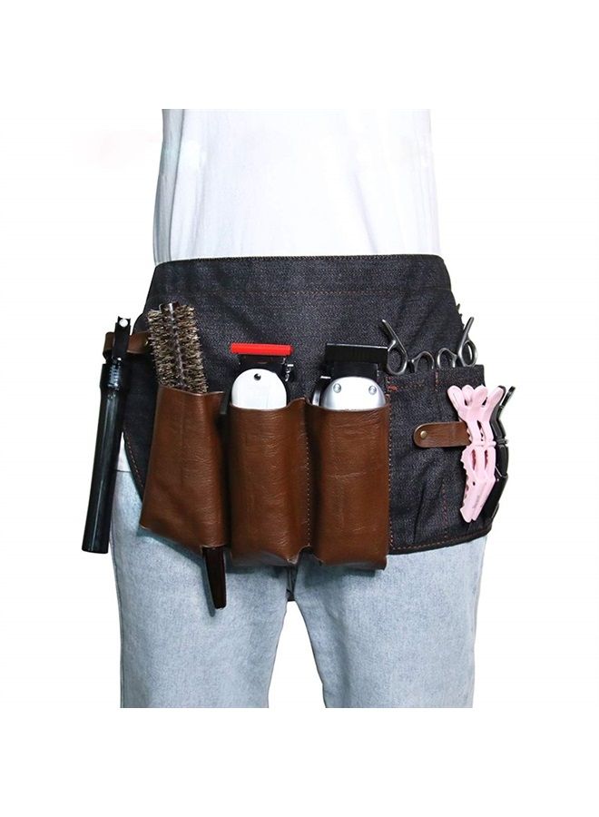 Hair Stylist Tool Belt, Salon Hairdresser Barber Hair Tool Belt Bag-Denim Fabricas and Real Leather