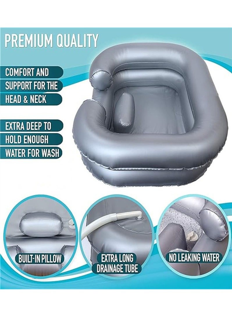 Inflatable shampoo basin with pillow, portable bathtub shampoo basin bowl, helpful for pregnant women, elderly people, disabled people, injured, injured and bedridden people