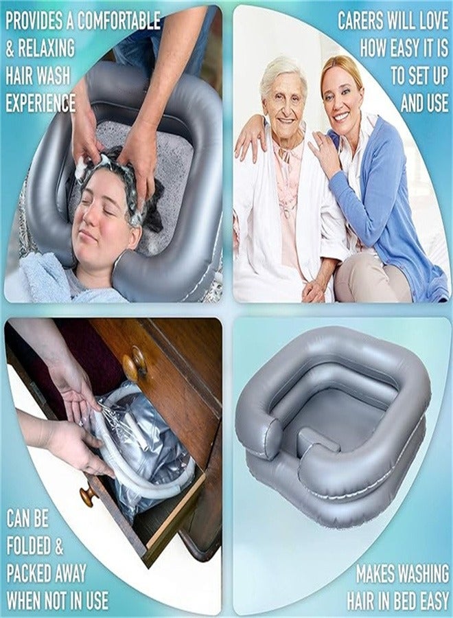 Inflatable shampoo basin with pillow, portable bathtub shampoo basin bowl, helpful for pregnant women, elderly people, disabled people, injured, injured and bedridden people