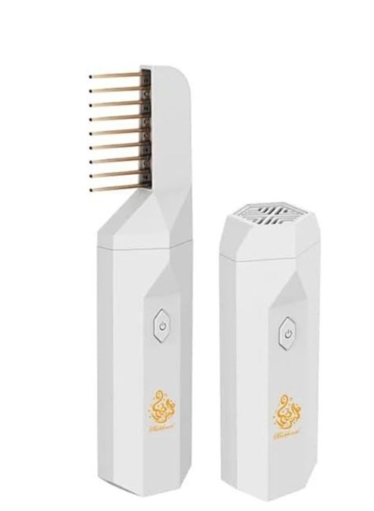 USB Rechargeable Comb Electric Bakhoor Luxury Incense Burner B26 White