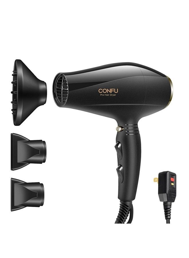 Ionic Hair Dryer Confu Professional Salon Blow Dryer With Ac Motor With Diffuser & 2 Concentrator Nozzle Attachments And Alci Safety Plug For Women And Men And Home Salon