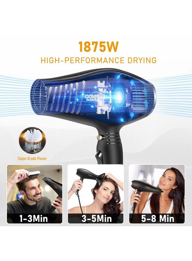 Ionic Hair Dryer Confu Professional Salon Blow Dryer With Ac Motor With Diffuser & 2 Concentrator Nozzle Attachments And Alci Safety Plug For Women And Men And Home Salon