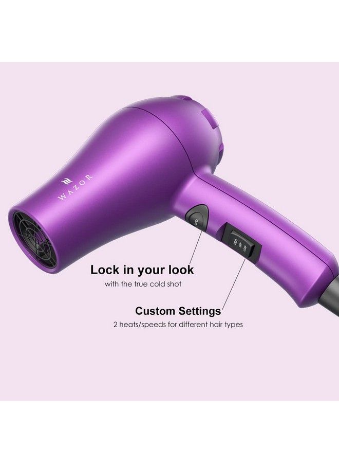 Compact 1000W Blow Dryer For Kids & Pour Painting Mini Travel Hair Dryer For Rv Ionic Lightweight Dryer With Concentrator Cool Shot Button Purple