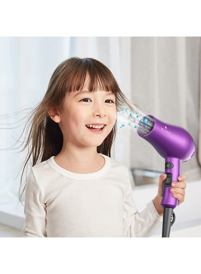 Compact 1000W Blow Dryer For Kids & Pour Painting Mini Travel Hair Dryer For Rv Ionic Lightweight Dryer With Concentrator Cool Shot Button Purple