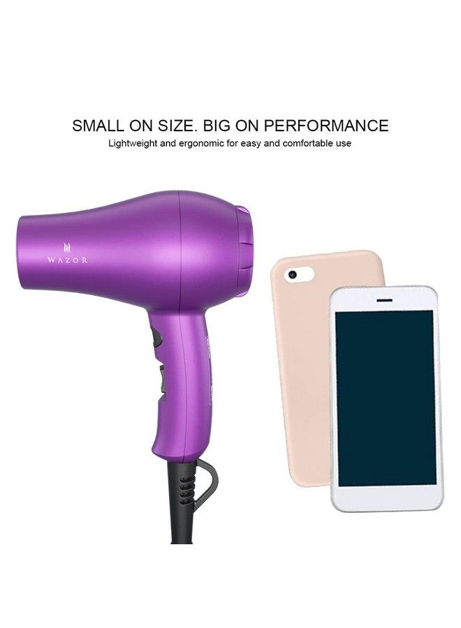 Compact 1000W Blow Dryer For Kids & Pour Painting Mini Travel Hair Dryer For Rv Ionic Lightweight Dryer With Concentrator Cool Shot Button Purple