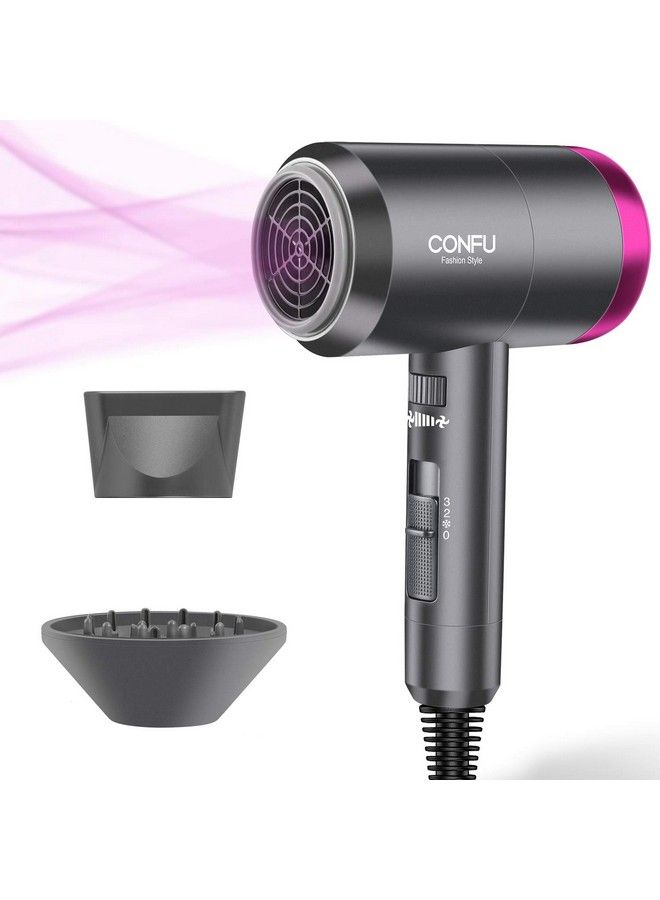 Ionic Hair Dryer Confu 1600W Portable Lightweight Blow Dryer Fast Drying Negative Ion Hairdryer Blowdryer 3 Heat Settings & Infinity Speed With Diffuser And Concentrator Nozzle For Home & Travel