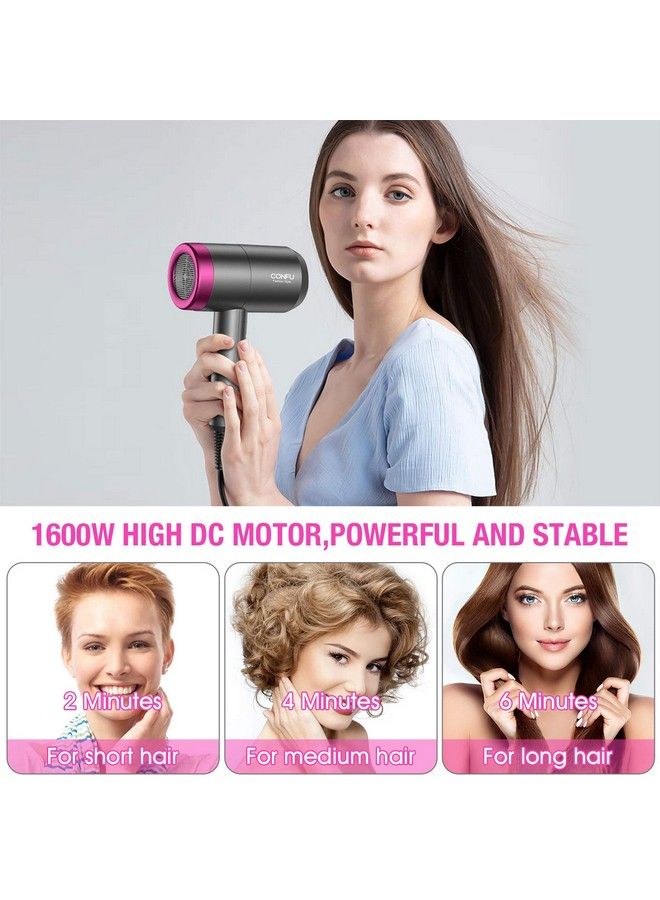 Ionic Hair Dryer Confu 1600W Portable Lightweight Blow Dryer Fast Drying Negative Ion Hairdryer Blowdryer 3 Heat Settings & Infinity Speed With Diffuser And Concentrator Nozzle For Home & Travel