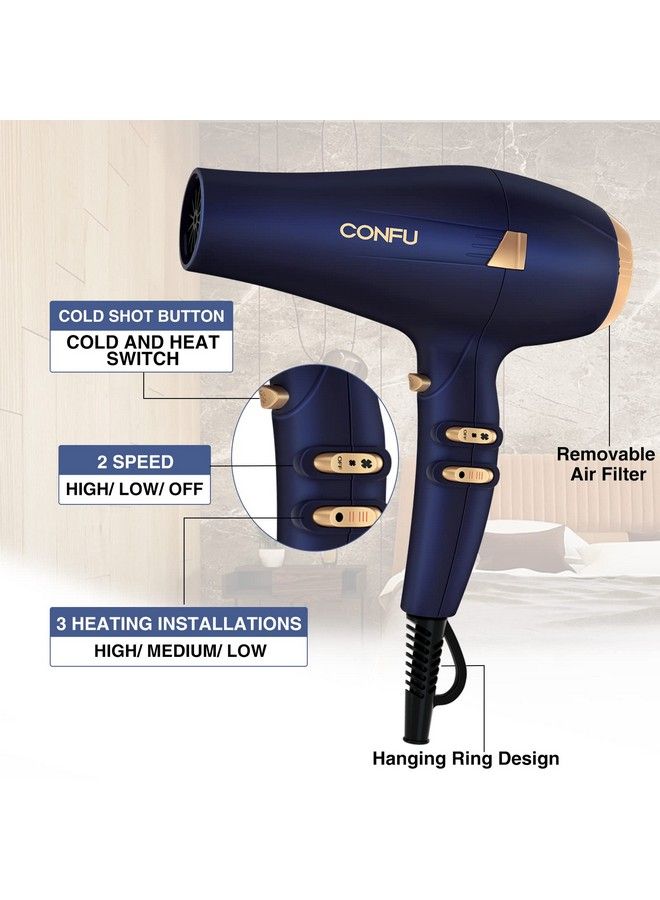 Hair Dryer 1875W Professional Salon Blow Dryer With Diffuser And Concentrator Nozzles Negative Ionic Hair Blow Dryer 2 Speed 3 Heat Quick Drying Suitable For Hairdressers Family Styling