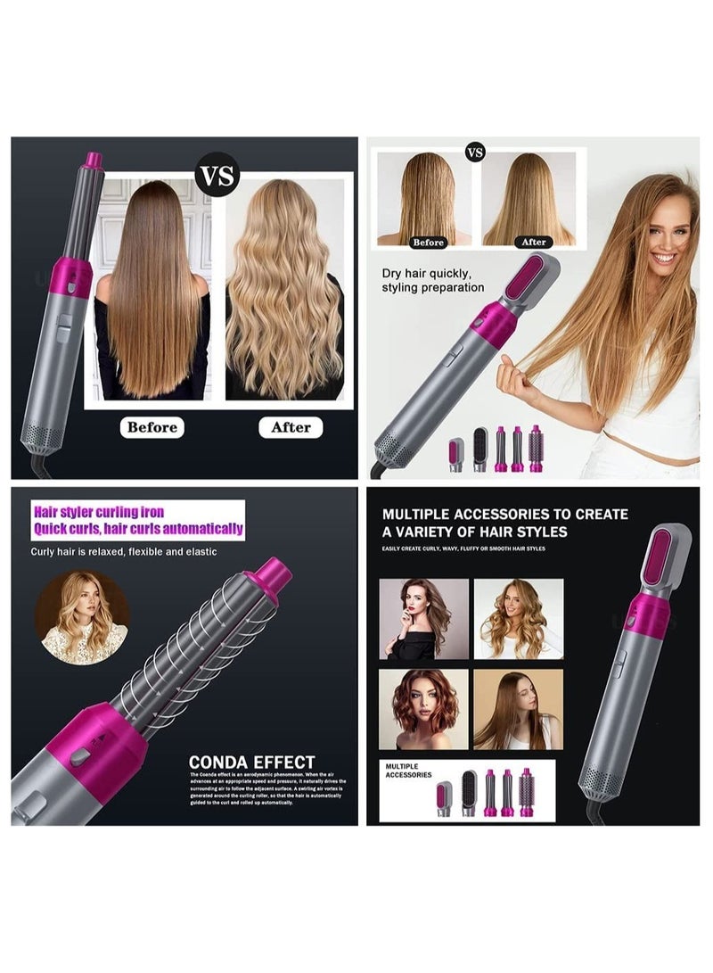 5 in 1 Hot Air Brush | Hair Dryer, Hair Styler, and Styler All-in-One with Interchangeable Attachments | for All Hair Types | Negative Ion Technology | Perfect for Travel