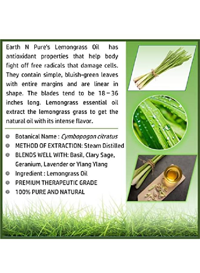 Lemongrass Essential Oil 100% Pure Undiluted l And Therapeutic Grade With Glass Dropper For Relaxation Reduce Stress Anxiety And Nausea(30 Ml)