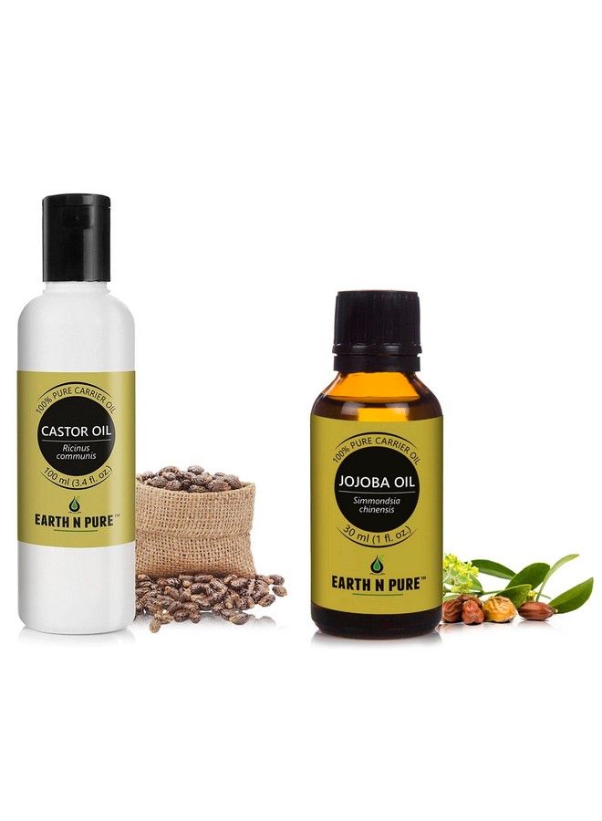 Essential Oil Gift Set Of Castor Oil (100 Ml) & Jojoba Oil (30 Ml) ; Hollistic Care Pack For Skin And Hair.