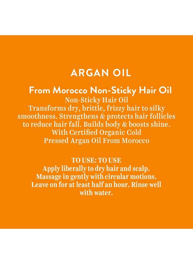 Argan Hair Oil From Morocco Non Sticky Hair Oil 200 Ml ; Frizz - Free & Stonger Hair Daily Nourishment ; Sls & Paraben Free (Pack Of 2)