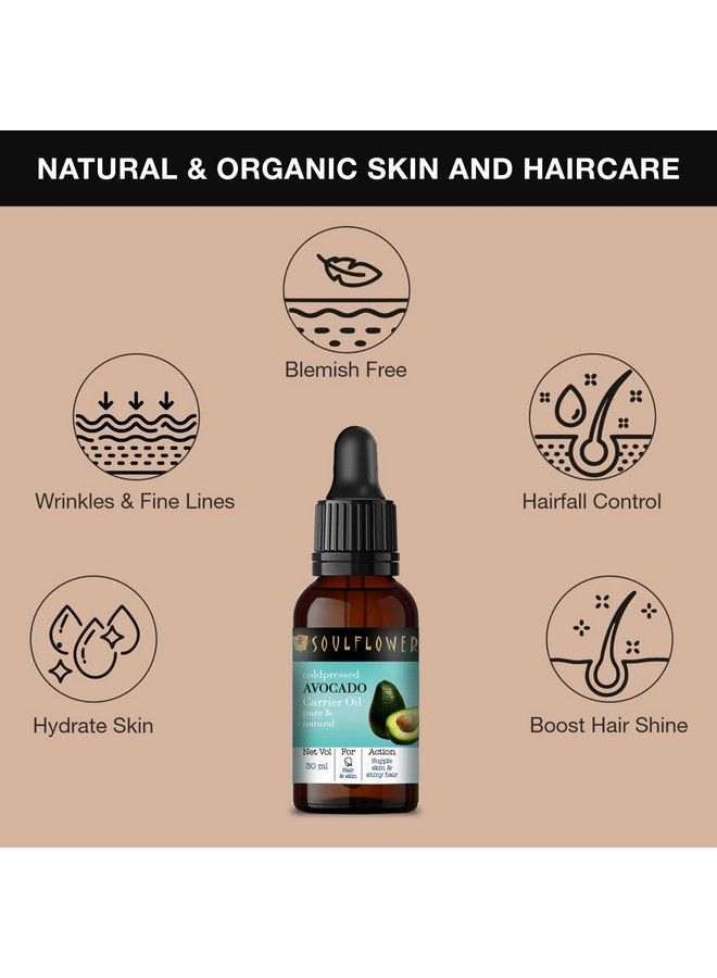 Avocado Hair Oil For Hair Growth Moisturizing Skin & Face Massage ; 100% Pure Natural And Coldpressed Medium Consistency Penetrates Deeply 30Ml