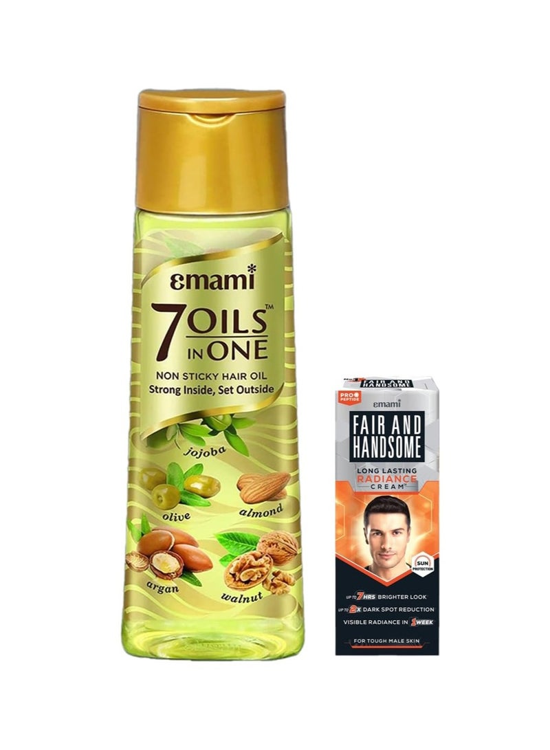 Emami 7 Oils In One Non Sticky Non Greasy Hair Oil 500ml And Emami Fair Handsome Long Lasting Radiance Cream 60g