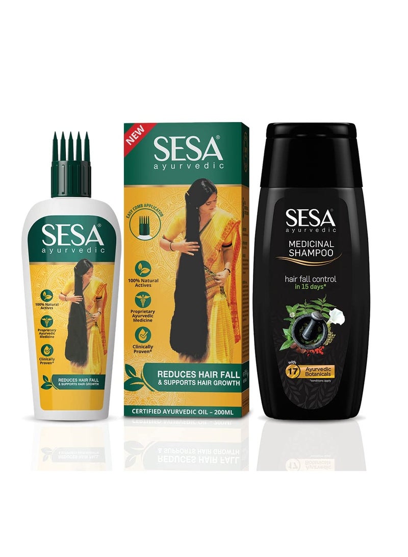 Sesa Ayurvedic Medicinal Hair Care Kit for Hair Fall Control and Hair Growth Ayurvedic Hair Oil 200ml and Medicinal Shampoo 200ml