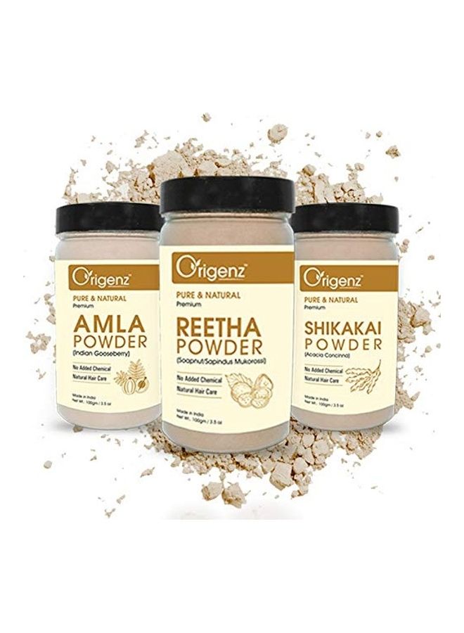 3-Piece Amla, Reetha And Shikakai Hair Powder Set Grey 300grams