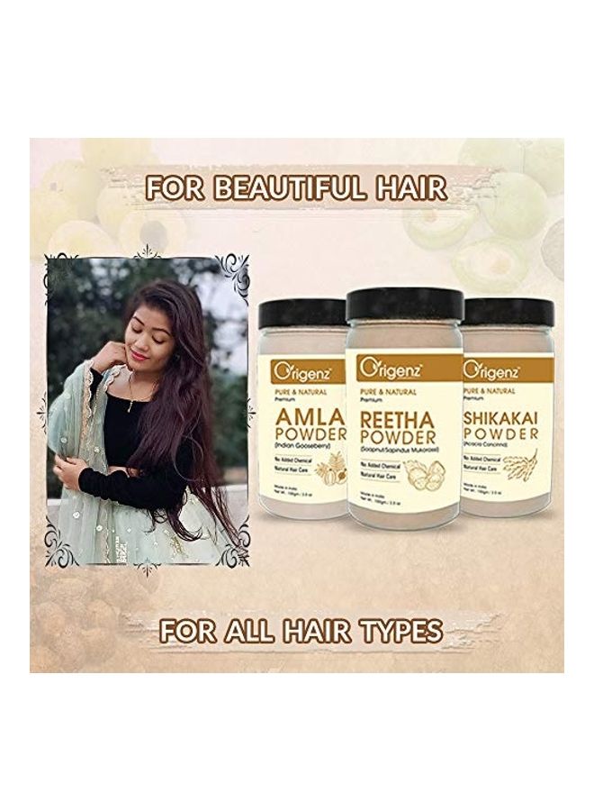 3-Piece Amla, Reetha And Shikakai Hair Powder Set Grey 300grams