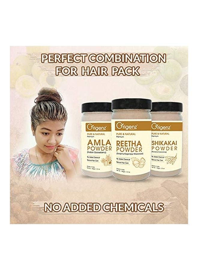 3-Piece Amla, Reetha And Shikakai Hair Powder Set Grey 300grams